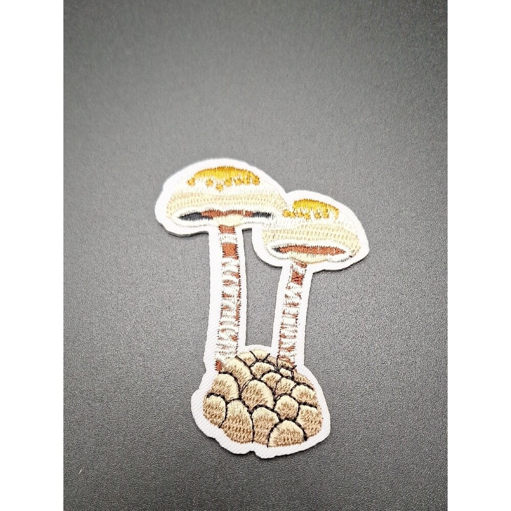 Embroidered Mushroom Iron-On Patch in Cream & Tan